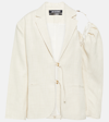 Jacquemus Linen Blazer Jacket With Off-shoulder Puff Sleeve In White