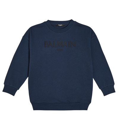 Balmain Kids' Logo Cotton Jersey Sweatshirt In Blue