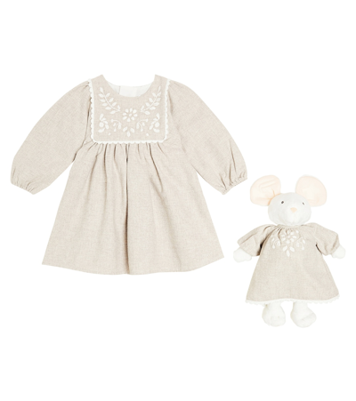 Chloé Babies' Floral-embroidered Cotton Gift Set In Grey