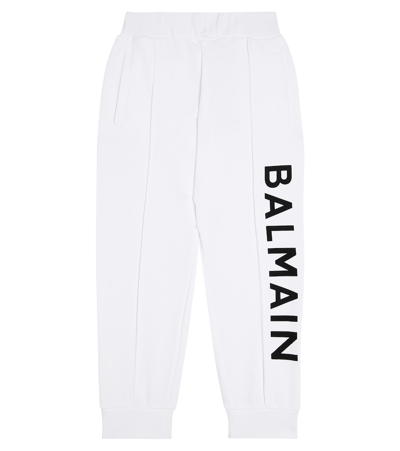 Balmain Kids' Logo Cotton Sweatpants In White