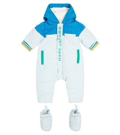 Marc Jacobs Babies' Recycled Nylon Hooded Snowsuit In Light Blue