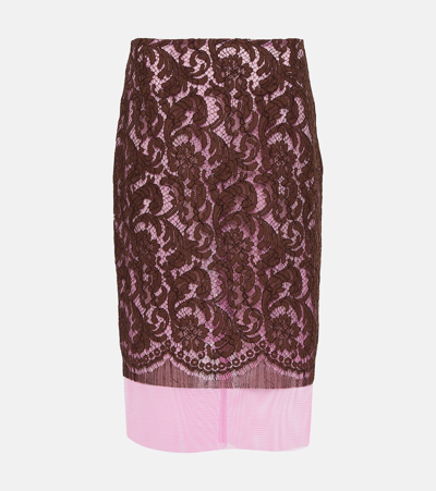 Dries Van Noten Slacy Lace Midi Skirt In Choco