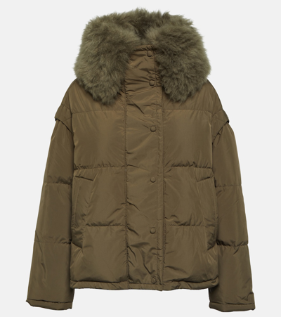 Yves Salomon Shearling-trimmed Down Jacket In Green