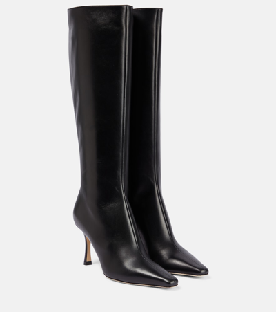 Jimmy Choo Agathe Leather Stiletto Knee Boots In Black