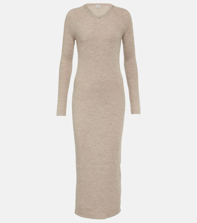 Totême Ribbed-knit Wool Maxi Dress In Grey