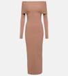 ALAÏA OFF-SHOULDER JERSEY MIDI DRESS