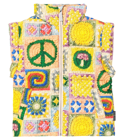 Molo Kids' Harsha Crochet-print Quilted Vest In Multicoloured