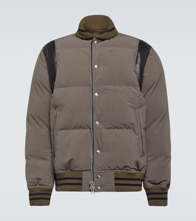 Sacai Leather-trimmed Padded Bomber Jacket In Beige
