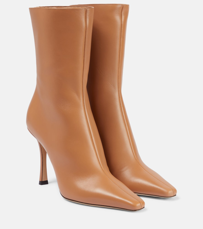 Jimmy Choo Agathe Leather Stiletto Booties In Brown