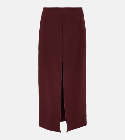 Patou Merino-blend Ribbed Knit Midi Skirt In Red