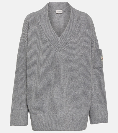 Moncler Ribbed-knit Wool-blend Jumper In Grey