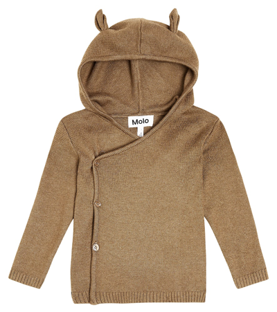 Molo Baby Bobby Cotton And Wool Cardigan In Brown