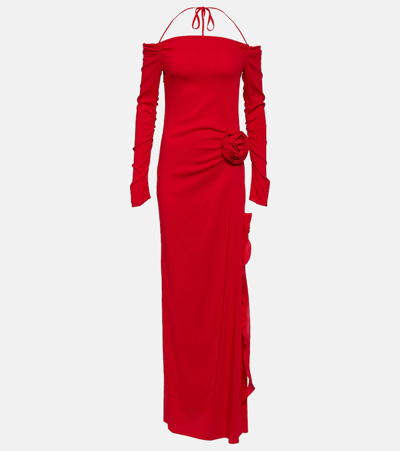 Blumarine Embellished Off-shoulder Gown In Red