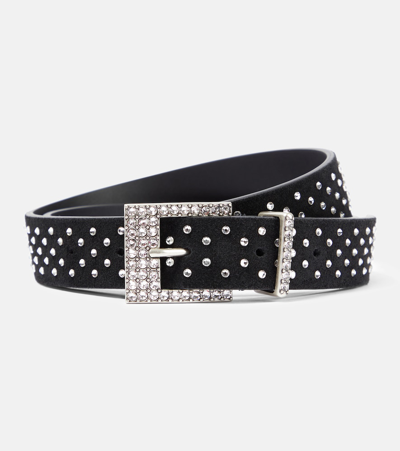 Isabel Marant Felixa Slim Embellished Suede Belt In Black