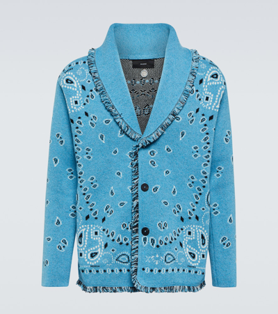 Alanui Bandana Jacquard Fringed Cardigan In Blue