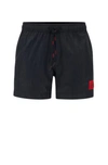 Hugo Boss Quick-dry Swim Shorts With Red Logo Label In Black