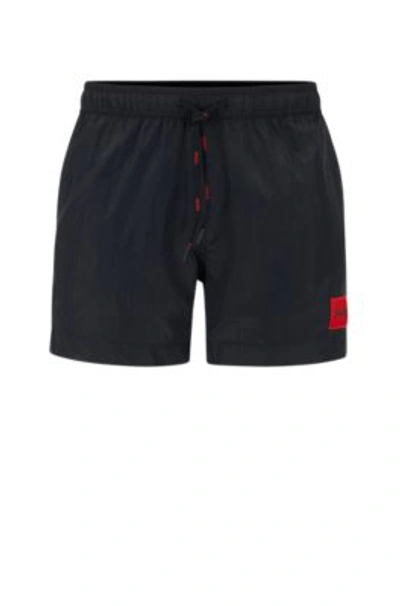 Hugo Quick-dry Swim Shorts With Red Logo Label In Black