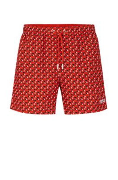 Hugo Boss Recycled-material Swim Shorts With Seasonal Print In Orange