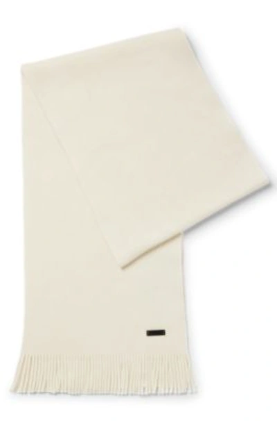 Hugo Boss Raschel-knit Scarf In Virgin Wool In White