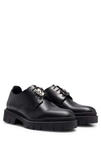 Hugo Leather Derby Shoes With Logo Lace Detail In Black