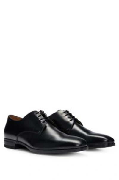 Hugo Boss Leather Derby Shoes With Rubber Sole In Black