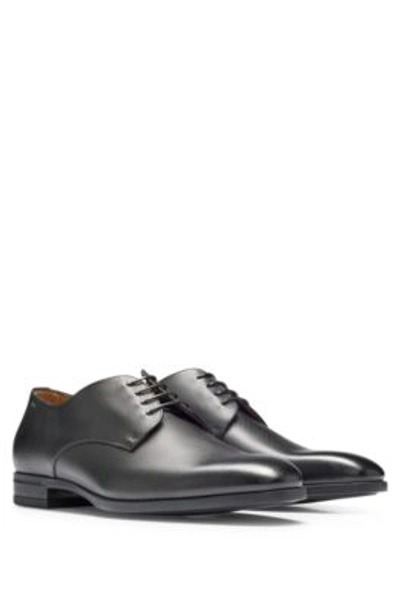 Hugo Boss Embossed-leather Derby Shoes With Rubber Outsole In Black