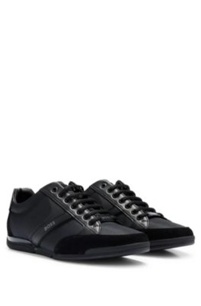 Hugo Boss Mixed-material Trainers With Suede And Faux Leather In Black