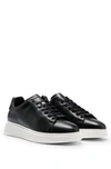 Hugo Boss Double-monogram Trainers In Suede And Leather In Black