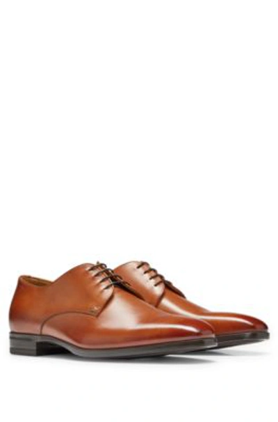 Hugo Boss Leather Derby Shoes With Rubber Sole In Brown