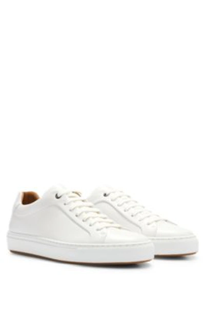 Hugo Boss Lace-up Trainers In Leather With Tonal Branding In White