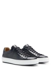 Hugo Boss Lace-up Trainers In Leather With Tonal Branding In Dark Blue