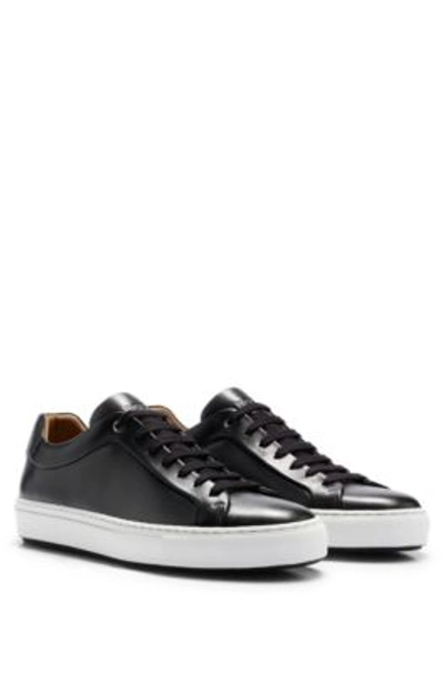 Hugo Boss Lace-up Trainers In Leather With Tonal Branding In Black