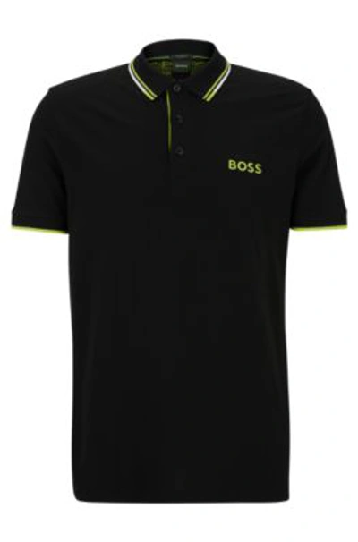 Hugo Boss Cotton-blend Polo Shirt With Contrast Details In Black