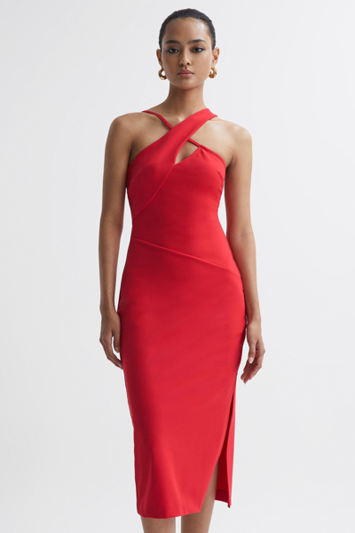 Reiss Halle - Red Bodycon Cut-out Midi Dress, Us 0