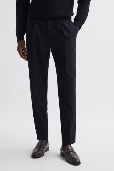 Reiss Beadnell - Navy Slim Fit Brushed Wool Trousers, 28