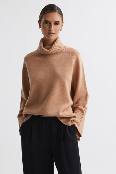 Reiss Camel Edina Relaxed Wool-cashmere Blend Roll Neck Jumper