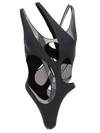 Mugler Asymmetric Cutout Swimsuit In Black