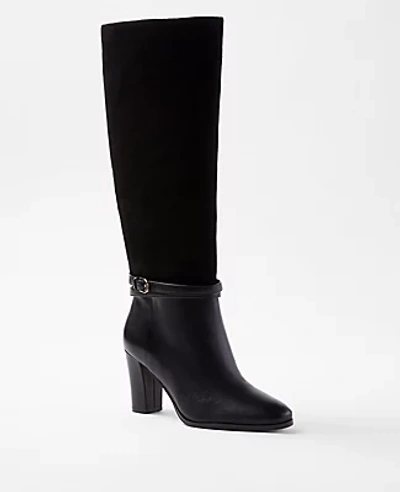 Ann Taylor Leather & Suede Pull On Knee High Boots In Black