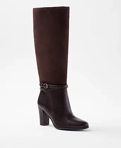Ann Taylor Leather & Suede Pull On Knee High Boots In Chocolate