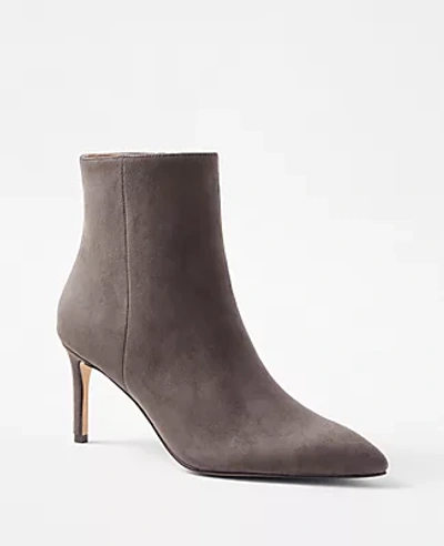 Ann Taylor Straight Stiletto Heel Suede Booties In Charcoal Brown