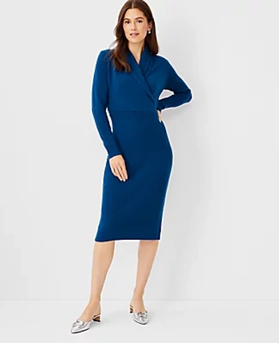 Ann Taylor Cashmere Shawl Collar Wrap Sweater Dress In Sea