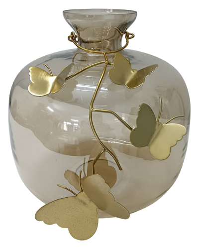 Sagebrook Home 10in Vase With Butterfly Garland In Gold