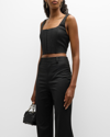 Alice And Olivia Breslin Corset Top In Black Pinstripe