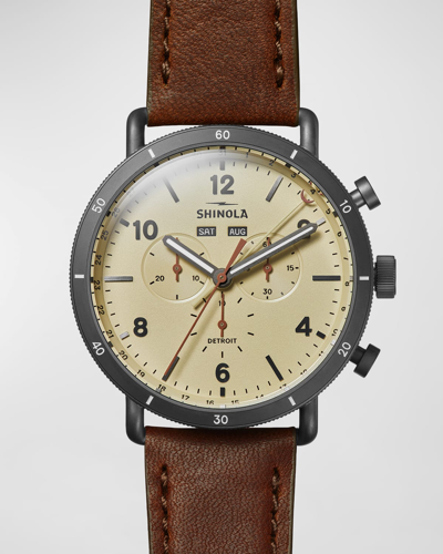 Shinola Men's Canfield Sport Leather Strap Watch, 45mm In Gray
