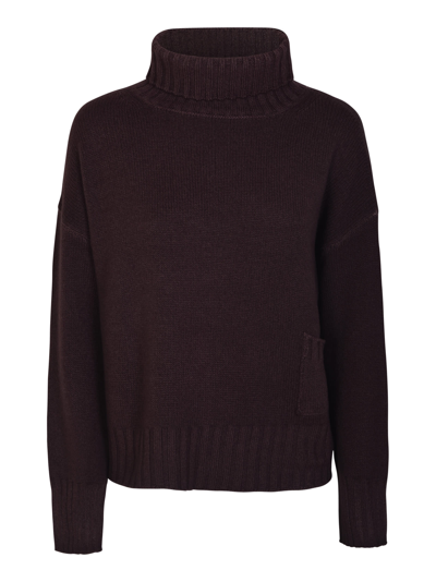 Base Patched Pocket High Neck Ribbed Sweater In Prune