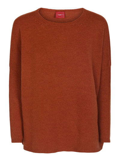 F Cashmere Round Neck Knit Plain Sweater In Brick