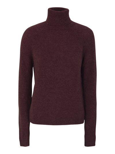 Base Roll Neck Ribbed Pullover In Prune