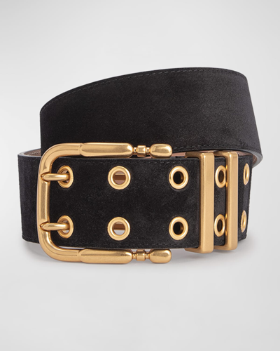 By Far Duo Black Suede Leather Belt