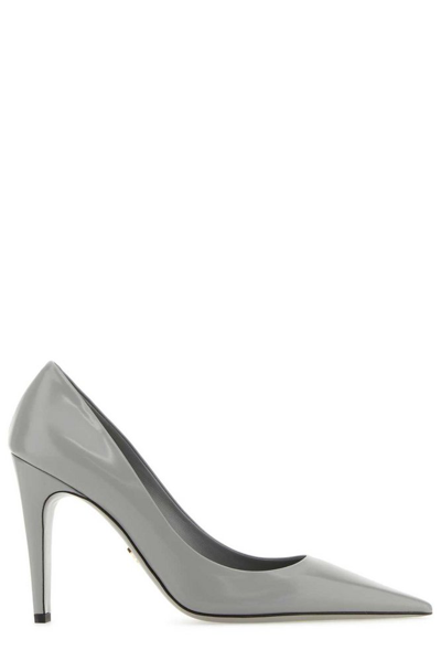 Prada Triangle Show Pointed Toe Pump In Gray