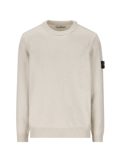 Stone Island Logo Patch Knitted Sweater In White
